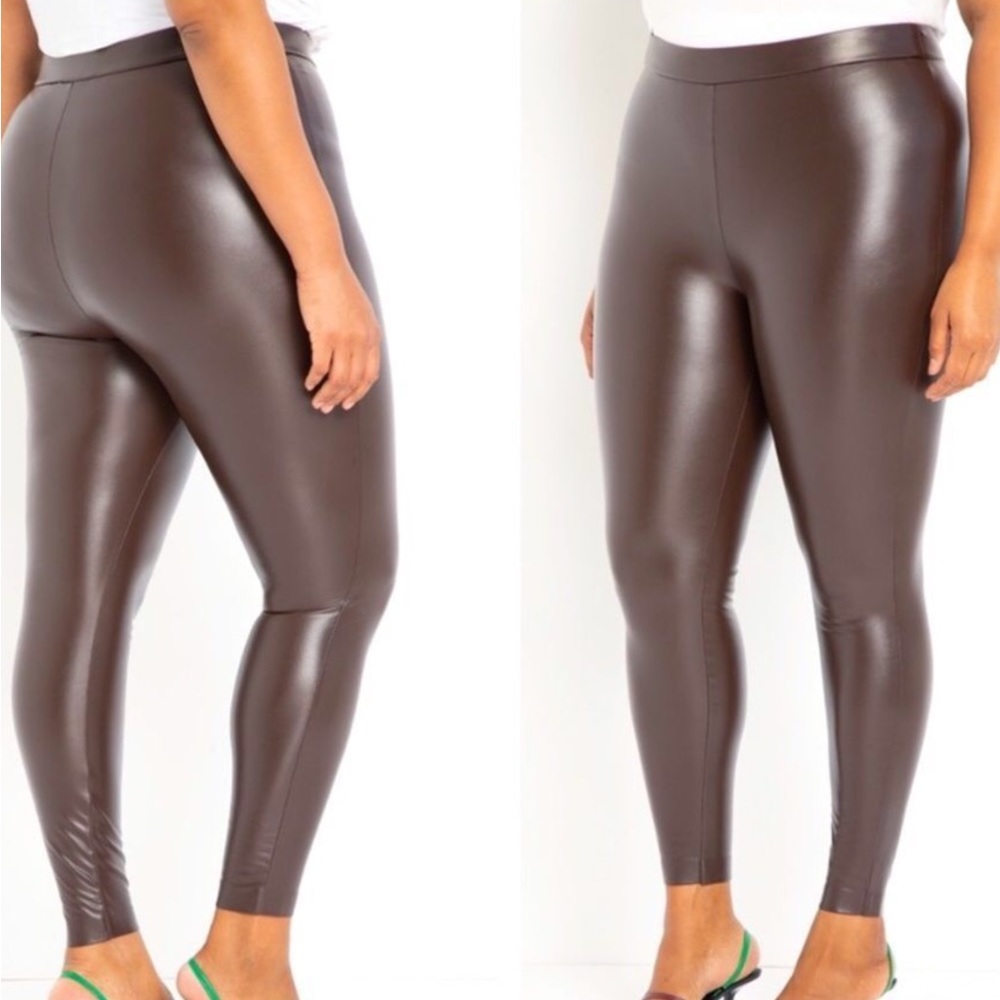 ELOQUII Women’s Brown Faux Leather Bodycon Comfort Stretch Leggings Size 14